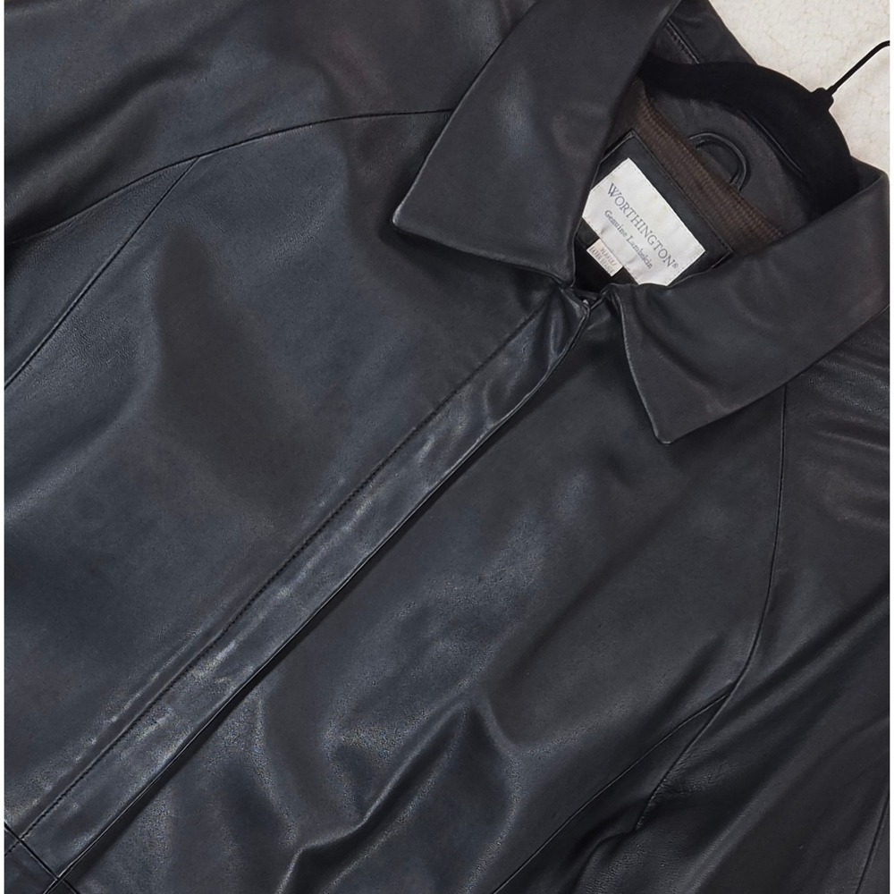 Worthington Women Genuine Lambskin Leather‎ Jacket Black XL Classic Minimalist